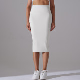 Nude-feel high-waisted tight-fitting bodycon skirt, sports midi skirt, high-elasticity, brushed fabric, mid-length, slit, casual yoga skirt for women