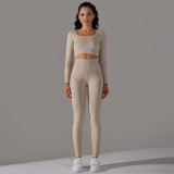 Cross-border European and American seamless knitted solid color polka dot high-elastic tight-fitting breathable yoga outfit set for running and fitness two-piece set