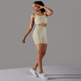 Cross-border European and American seamless knitted solid color polka dot high-elastic tight-fitting breathable yoga outfit set for running and fitness two-piece set