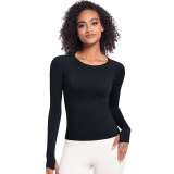 New cross-border European and American quick-dry long-sleeve women's sports running fitness breathable seamless one-piece long yoga top