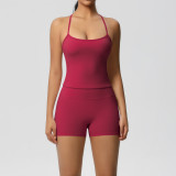 In-stock cross-border solid color double-sided brushed long tank top with beautiful back design, tight-fitting sports running fitness yoga wear for women