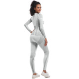 Cross-border seamless knitted tight-fitting high-elastic long ski suit set for women, suitable for sports, running, fitness, and yoga