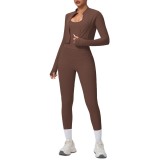 Cross-border brushed tight-fitting drawstring halter neck tank top, nine-point long style three-piece sports running fitness yoga outfit set