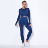 In stock!European and American seamless hollow-out moisture-wicking yoga long-sleeve set, yoga clothing for sports, fitness, running, and yoga pants for women