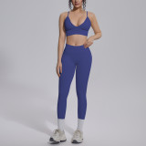 Cross-border seamless solid color high-waisted, beautiful-back, tight-fitting, breathable, high-elastic yoga outfit set for sports, running, and fitness, two-piece set