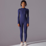 Cross-border European and American solid color high-elasticity half-zip tight-fitting long-sleeve jumpsuit for sports, running, fitness, and yoga