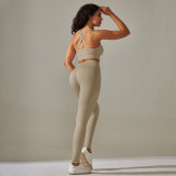New cross-border European and American seamless cross-back double-strap sports vest bra set with running fitness yoga pants