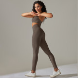 European and American cross-border seamless backless halter neck sports bra yoga outfit set, fitness bra and yoga pants two-piece set for women