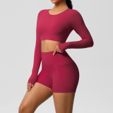 Cross-border European and American solid color double-sided nylon brushed yoga outfit with chest pads, two-piece sports running fitness set for women
