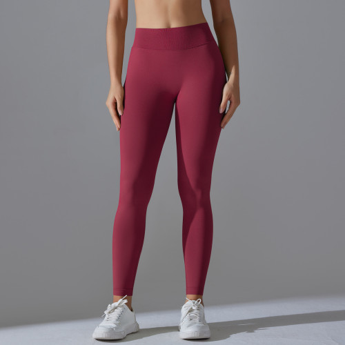 Cross-border European and American seamless knitted solid color V-waist tight high-elastic butt-lifting yoga pants for sports, running, and fitness