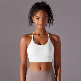 New brushed double-sided nylon solid color cross-back sports bra for women, suitable for running, fitness, and yoga