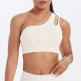 New cross-border spliced double-sided nylon brushed single-shoulder sports bra for running, fitness, and yoga for women