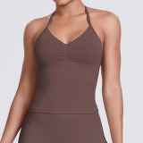 Cross-border seamless knitted solid color sexy backless tank top for running, fitness, and yoga for women