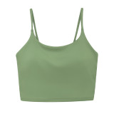 New solid color double-sided nylon semi-fixed cup training high-intensity sports bra, tight-fitting high-elastic fitness tank top for women