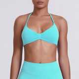 Cross-border seamless solid color backless tight-fitting high-elastic halter neck sports bra for running, fitness, and yoga for women