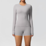 New cross-border solid color double-sided brushed tight-fitting long yoga outfit set, sports running fitness two-piece set for women