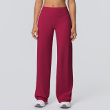 New cross-border double-sided brushed solid color high-waisted loose breathable yoga wide-leg pants for running and fitness yoga bell-bottom pants