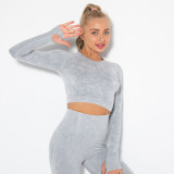 In stock!New European and American style sexy fitness wear for women, tight-fitting, quick-drying, washable sports running long-sleeve top, yoga wear