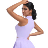 New cross-border outdoor casual collared vest for running, sports, and fitness, breathable short yoga wear, nude-feel tennis wear
