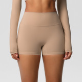 In-stock cross-border solid color double-sided brushed high-waisted tight-fitting butt-lifting yoga shorts for women, suitable for running and fitness activities
