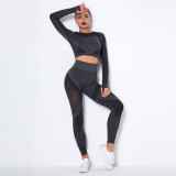 In stock!European and American seamless hollow-out moisture-wicking yoga long-sleeve set, yoga clothing for sports, fitness, running, and yoga pants for women