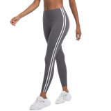 New cross-border striped fitness tight high-waisted peach butt-lifting hot pants with color contrast, breathable sports running yoga pants for women