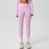 In-stock European and American style tight-fitting solid color double-sided brushed high-waisted quick-dry leggings for fitness, outdoor running, and yoga