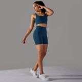 Cross-border European and American seamless knitted solid color polka dot high-elastic tight-fitting breathable yoga outfit set for running and fitness two-piece set