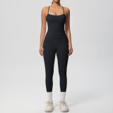 New cross-border European and American solid color double-sided brushed breathable tight-fitting yoga outfit set for sports, running, and fitness, eight-piece set