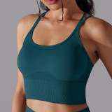 Cross-border European and American solid color cross-back sports bra, tight-fitting, shockproof, high-intensity yoga fitness bra for women