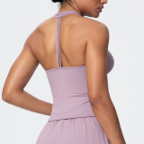 New cross-border solid color brushed breathable tight-fitting high-elastic yoga outfit set for sports, running, fitness, and yoga - three-piece set