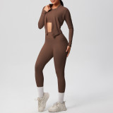 New cross-border model: cloud-feel brushed slim-fit long-sleeve sports jacket, casual butt-lifting peach-shaped fitness yoga outfit three-piece set