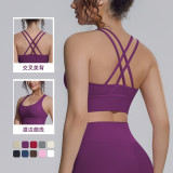 New nylon-spandex sports bra with beautiful back design, cross-tight yoga vest, shockproof, naked-feel fitness tight top