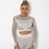 In stock!European and American internet celebrity seamless knitted sexy moisture-wicking long-sleeve yoga wear sports fitness running T-shirt