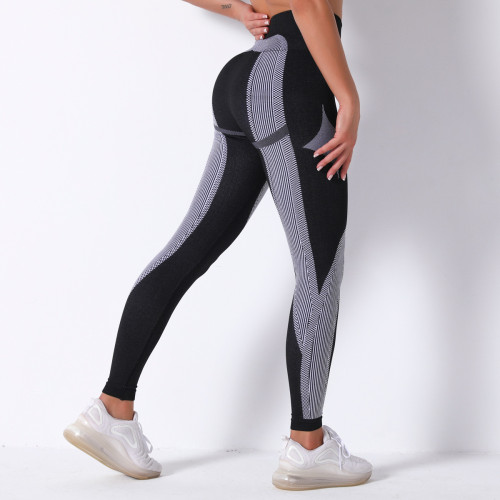 In-stock European and American style seamless knit sexy striped breathable moisture-wicking yoga pants for running and fitness