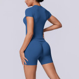 Cross-border European and American seamless solid color breathable tight-fitting high-elastic short-sleeve shorts set for women's sports, running, fitness, and yoga wear