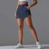 New cool-touch sunscreen tennis skirt, high-waisted, slim-fit, faux two-piece skirt-pants for women, with back pocket, suitable for sports and yoga