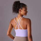 New solid color double-layer cross-back double-sided nylon brushed sports bra for running, fitness, and yoga for women
