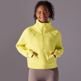 New solid color autumn and winter sweatshirt, loose fit, fleece-lined, warm, yoga casual jacket, outdoor sports loose long-sleeve top
