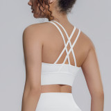 New nylon-spandex sports bra with beautiful back design, cross-tight yoga vest, shockproof, naked-feel fitness tight top