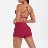 New cross-border model: cloud-feel brushed fabric camisole sports bra with beautiful back design, casual running fitness butt-lifting shorts, yoga wear for women