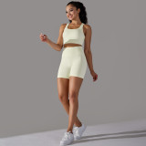 Cross-border European and American seamless knitted solid color polka dot high-elastic tight-fitting breathable yoga outfit set for running and fitness two-piece set