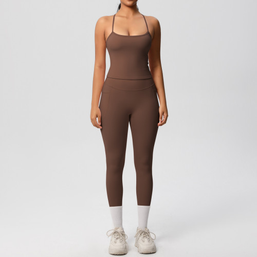 Cross-border European and American tight-fitting yoga fleece vest sports casual outdoor running fitness yoga two-piece set for women