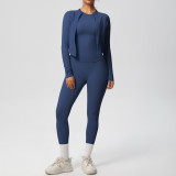 In-stock cross-border double-sided brushed fabric, skin-friendly, breathable, tight-fitting three-piece sports running fitness yoga set for women