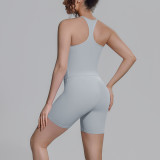 New cross-border double-sided nylon solid color racerback short two-piece sports running fitness yoga outfit for women