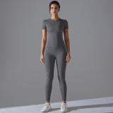 New solid color double-sided brushed tight-fitting high-elastic breathable yoga outfit set for women, suitable for running, fitness, and sports