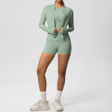 New cross-border breathable tight-fitting brushed long-sleeve jacket fitness yoga outfit solid color three-piece gym sportswear for women