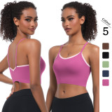Clearance Sale: Solid Color Two-Tone Beauty Back Top with Built-in Cup, Seamless Sports Bra for Running, Fitness, and Yoga for Women
