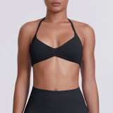 Cross-border seamless solid color backless tight-fitting high-elastic halter neck sports bra for running, fitness, and yoga for women