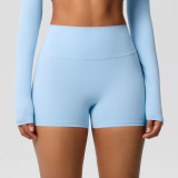 In-stock cross-border solid color double-sided brushed high-waisted tight-fitting butt-lifting yoga shorts for women, suitable for running and fitness activities